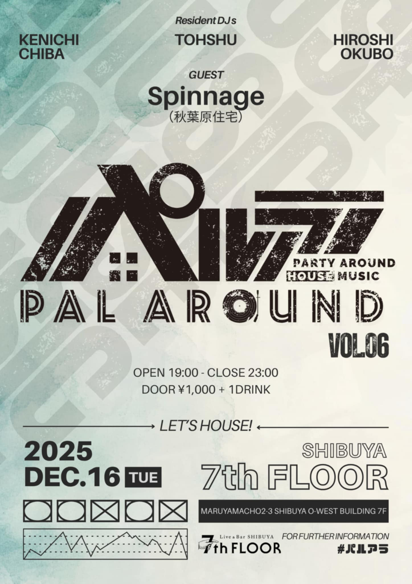 GUEST DJ : Spinnage DJ：Kenichi Chiba / Tohshu  /Hiroshi Okubo